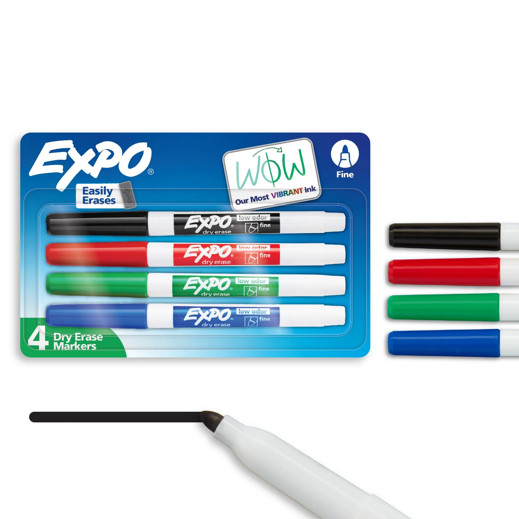 4pk Dry Erase Markers Fine Tip Multicolored: Whiteboard & Skinny Low-Odor Markers for Art & Office, Ages 10+