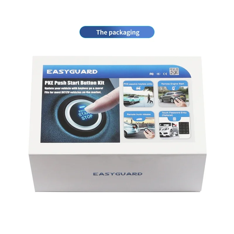 EASYGUAR EC010 PKE إنذار السيارة مع زر تشغيل الدفع ومحرك التحكم عن بعد لبدء الصدمات