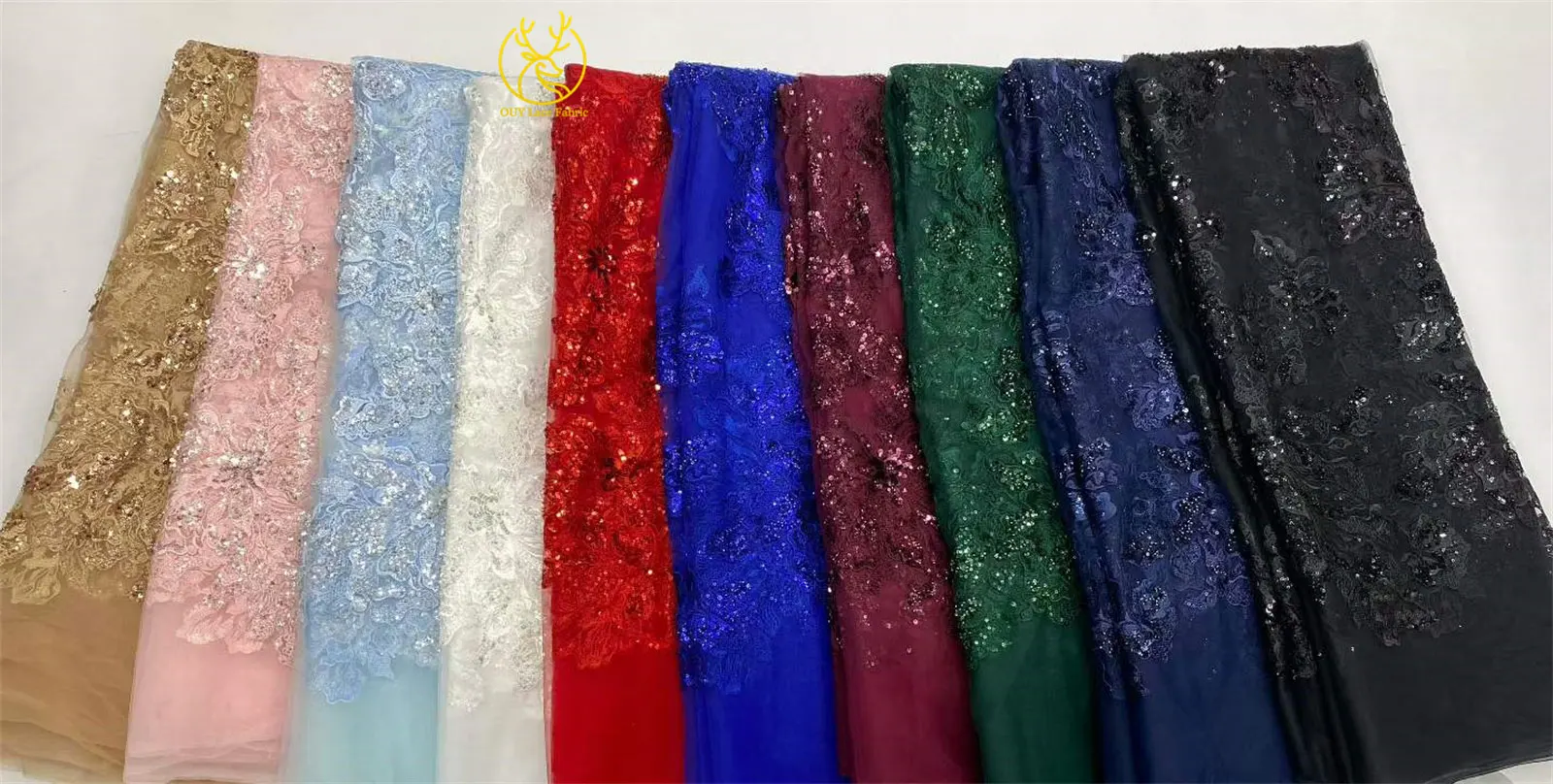 Roter Afrikanischer Bräutigam-Stickerei-Blumenspitzenstoff 2026 Hochwertiger Nigerianischer Pailletten-Perlen-Tüllstoff Hochzeitskleid-Stoff – Detail 4