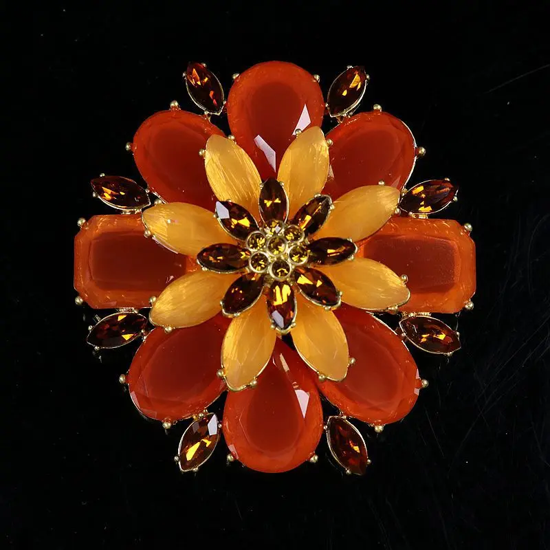 New Three-layer Flower Glazed Electric Gold Plated Brooch Coat Accessory Women's Fashion  jewelry