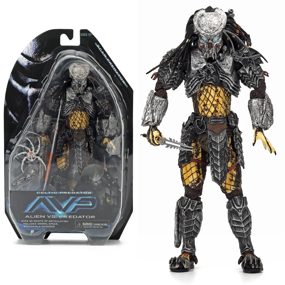 18 ซม.NECA Alien vs Predator Cat Face Celtic SCAR อะนิเมะคอลเลกชันตัวเลขการกระทํามือถือมือถือของเล่นชุดเครื่องประดับของขวัญ