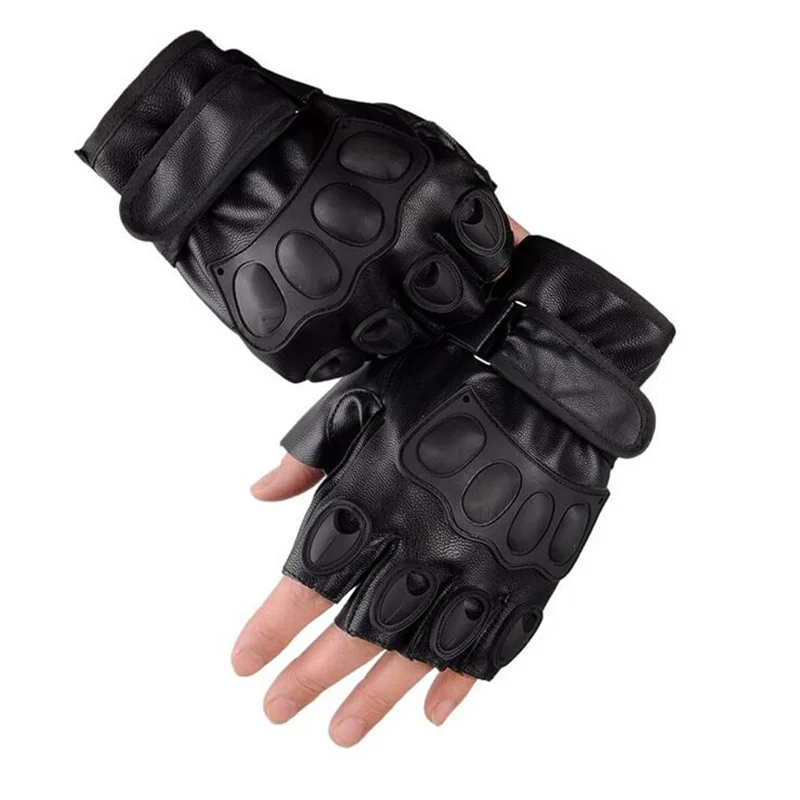 Men Women Half Finger PU Leather Outdoor Sport Cycling Glove Gym Fitness Fight Hard Shell Black Mitten G131