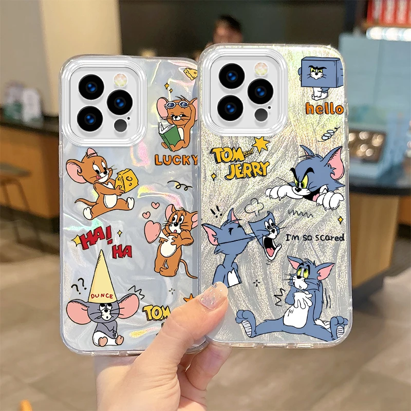 Lovely T-Tom And J-Jerry Couple Gradient For iPhone 16 Pro Max Case 15 14 13 12 11 8 7 Pro Max Plus XS XR Hard Shockproof Cover