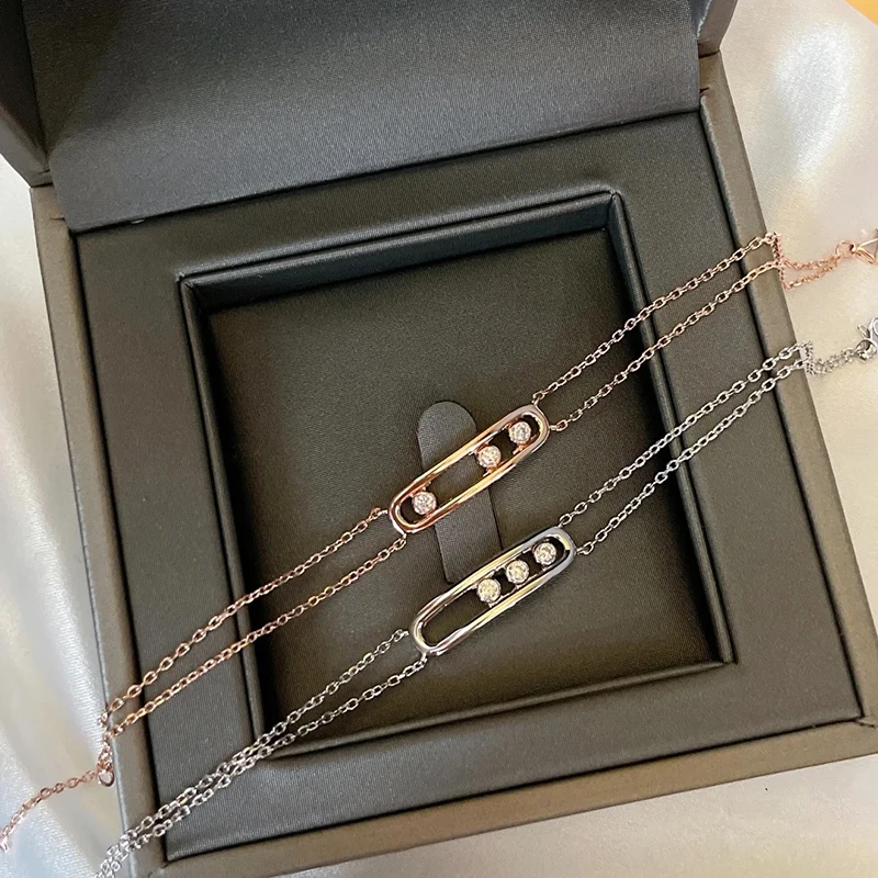 

Лидер продаж, женские роскошные ювелирные изделия из серебра 925 пробы, классический скользящий браслет с двойной цепочкой, женский модный подарок на день Святого Валентина для вечеринки