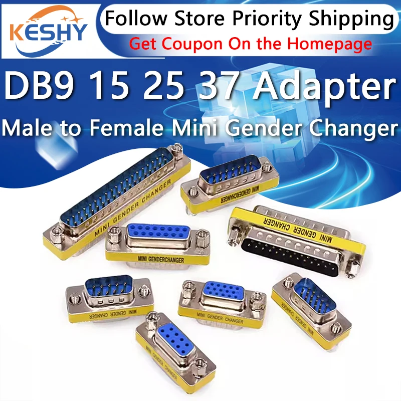 DB9 15 25 37 9Pin Male to Female/Male to Male/Female to Female/ Mini Gender Changer Adapter RS232 Serial plug Com Connector