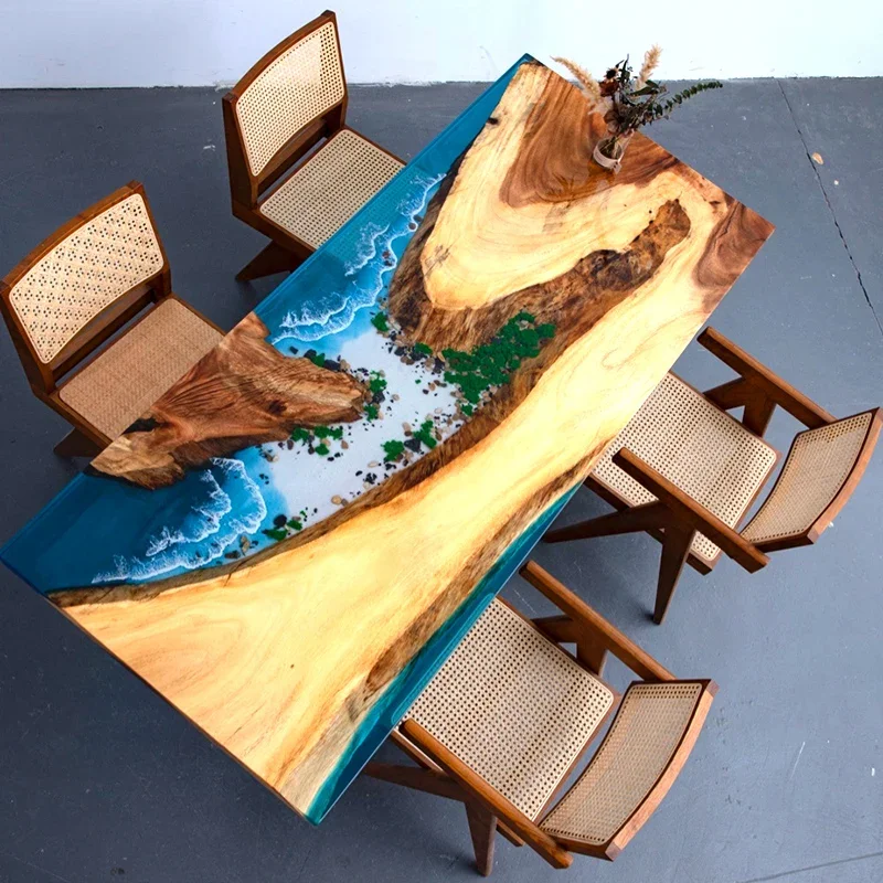 Epoxy resin river table walnut log solid wood large board poplar tea table simple