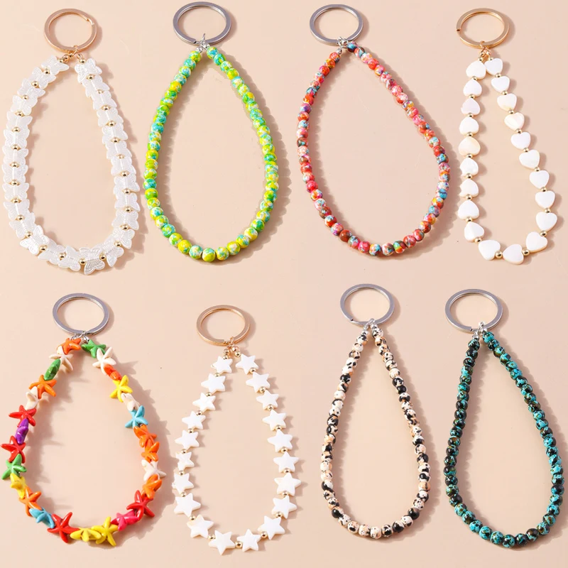 Colorful Handmade Bead Bracelet Keychain wristlet Key Ring Pendants for Women Girls Handbag Decor DIY Jewelry Accessories