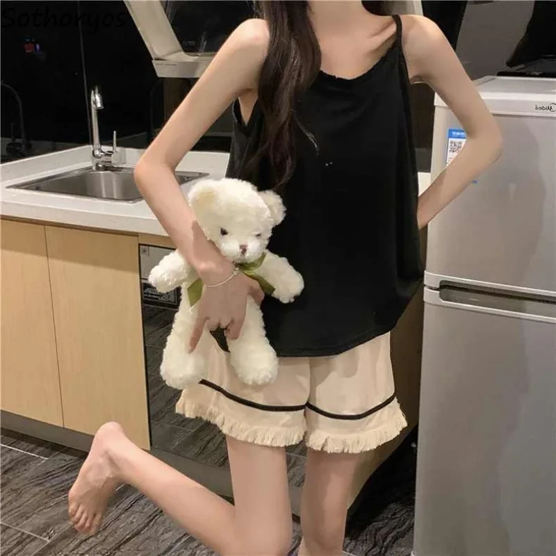 Pajama Sets Women Solid Sleeveless Creativity Basics Leisure Home Designed Charming Hotsweet Ladies Summer Popular Stylish New