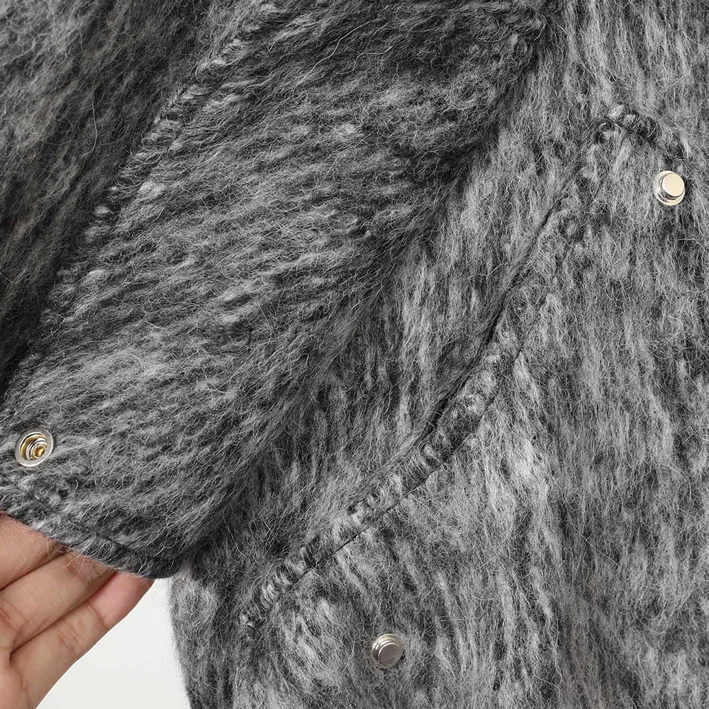 Maomaokong الراقية نسيج الصوف الفاخرة المرأة كبيرة الثعلب الفراء طوق سترة منفوخة الفراء الطبيعي أسفل معطف الشتاء سميكة الدافئة #6