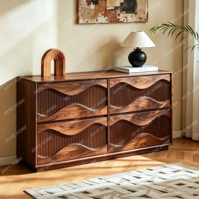 XX  new Chinese black walnut bucket cabinet three-dimensional wave vertical texture storage cabinet solid wood storage