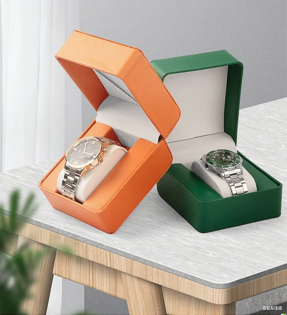 PU Leather Single Watch Gift Box Clamshell Display Case with Pillow Travel Jewelry Organizer for Men