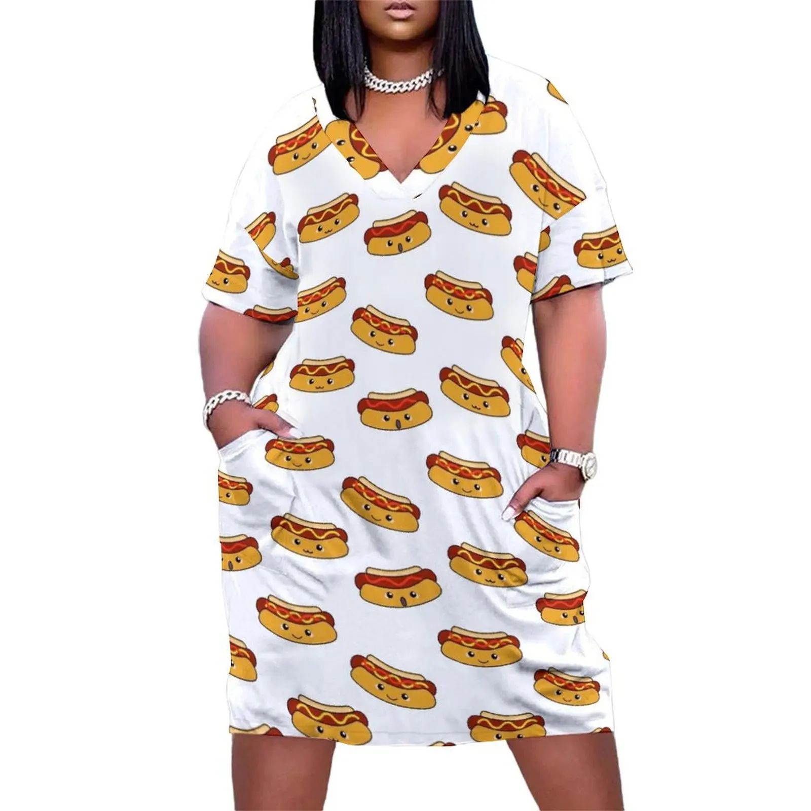 

Hot Dogs party! Loose Pocket Dress womans clothing women's luxury party dress party dresses woman