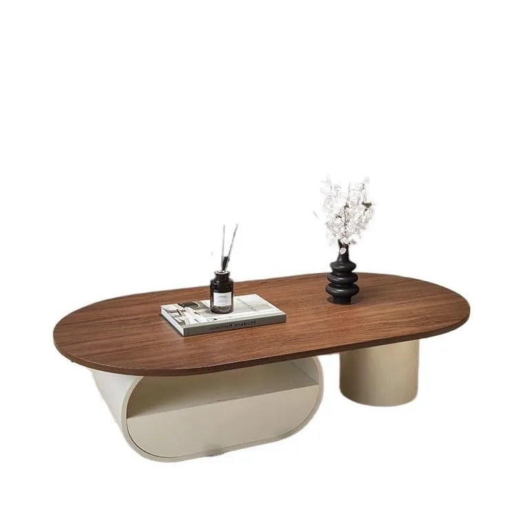 โต๊ะกาแฟไม้วอลนัทสไตล์ยุคกลาง สำหรับห้องนั่งเล่น บ้านหรูหราเบาๆ ระดับไฮเอนด์ เหมาะสำหรับอพาร์ทเมนต์ขนาดเล็ก โต๊ะน้ำชา