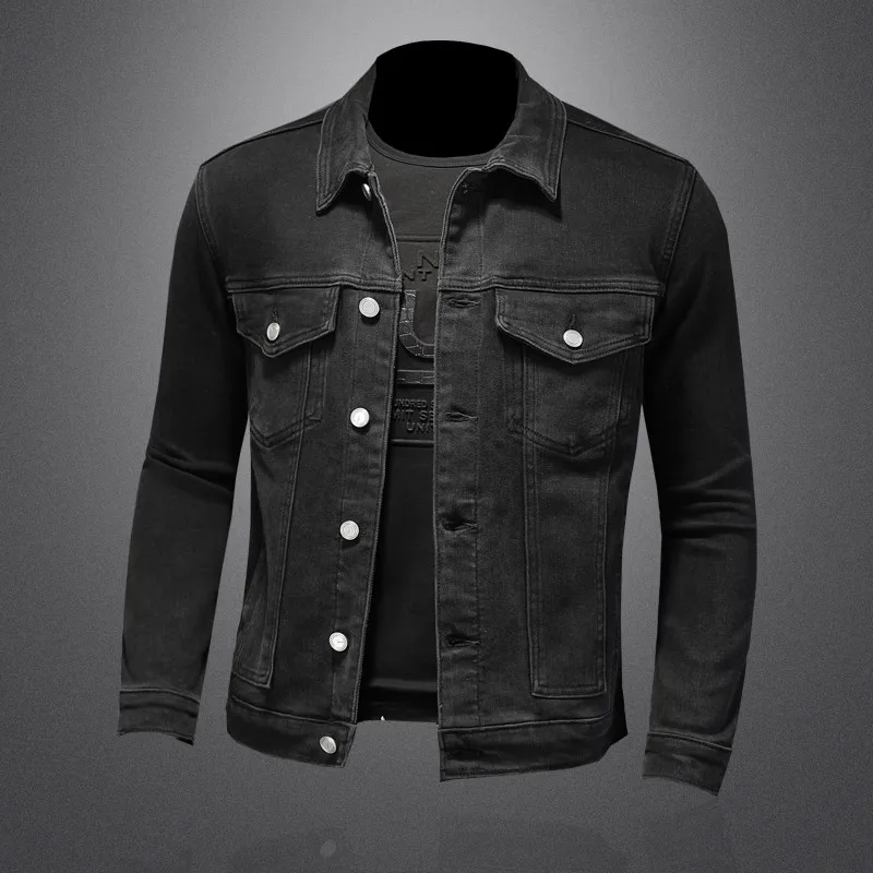 High Quality Velcro Black Fashion Handsome Trend Boutique Casual All-in-one Wash Denim Autumn Style  Polyester  Jackets