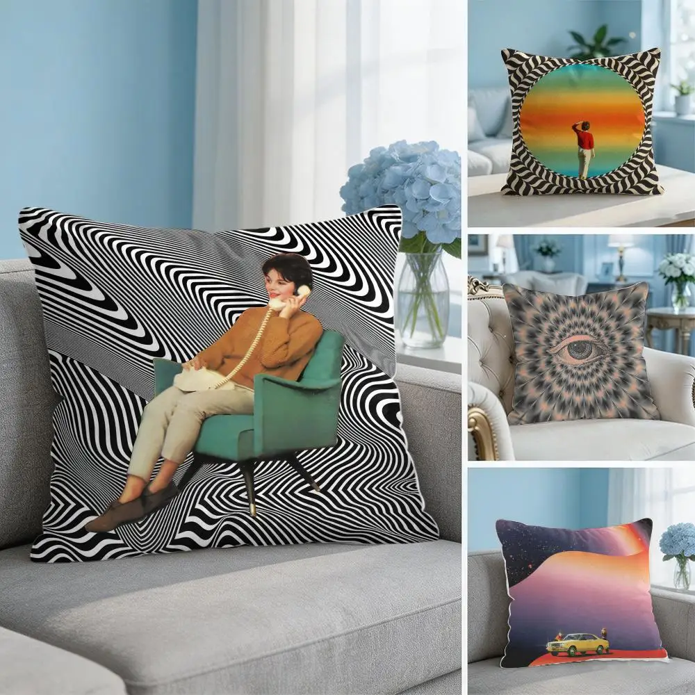 M-Mariano P-Peccinetti Op Art Cushion Cover Square Pillow Bedroom Sofa Leisure Comfort Living Room Home Decoration 40X40