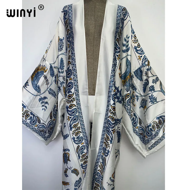 WINYI Bohemian Printed Bikini Cover-ups Elegant Kimono Blog Holiday Party Dress Women Free Size Beach Wear Swim Suit Cover Up