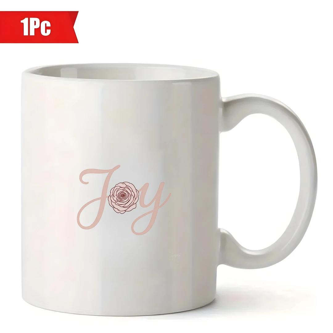 11온스 머그컵 + 손글씨로 된 기쁨 + 핑크 로즈 컵 + 어린이 가족 사무실 컵 - 크리스마스 선물