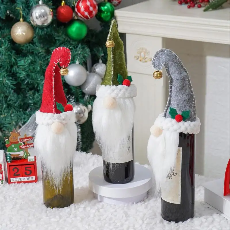 Christmas Gnome Wine Bottle Covers 3X Soft Christmas Gnome Wine Costume Holiday Wine Bottle Covers Swedish Tomte Gnomes