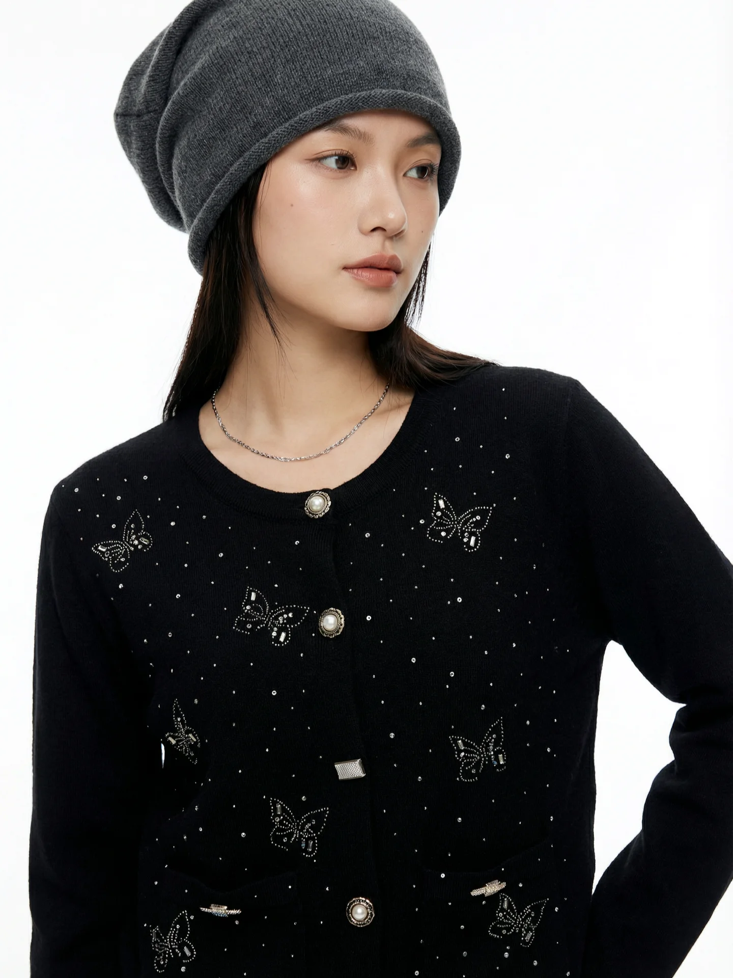 

Bla Starry Sequin Handmade ort Knitted Cardigan Women's Camere Vest Button Closure Long Sve Vintage Sle Coat