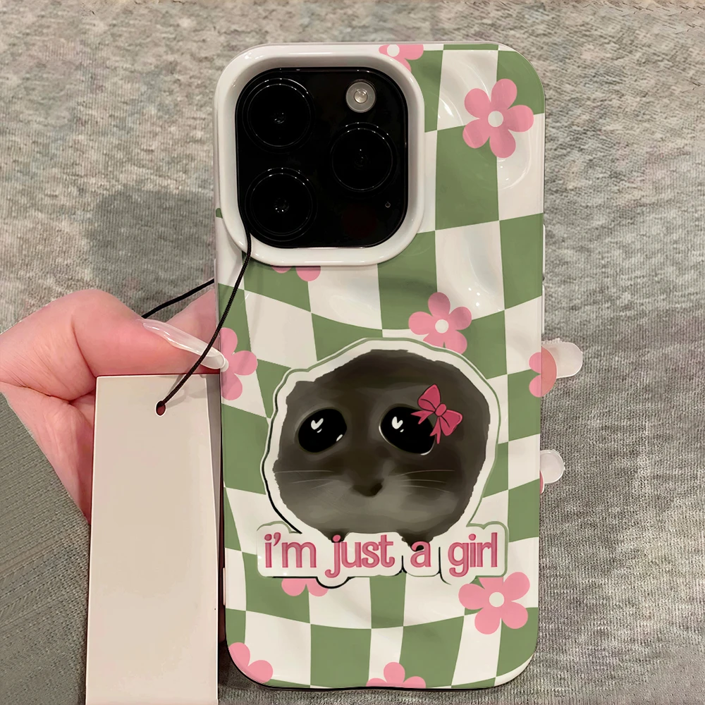 Plaid Girl Hamster Koreanische INS Handyhülle für iPhone 17 16 15 14 13 12 11 Pro Max 14 Plus 17Air Falten-Wellen Weiche Silikonhülle – Detail 12