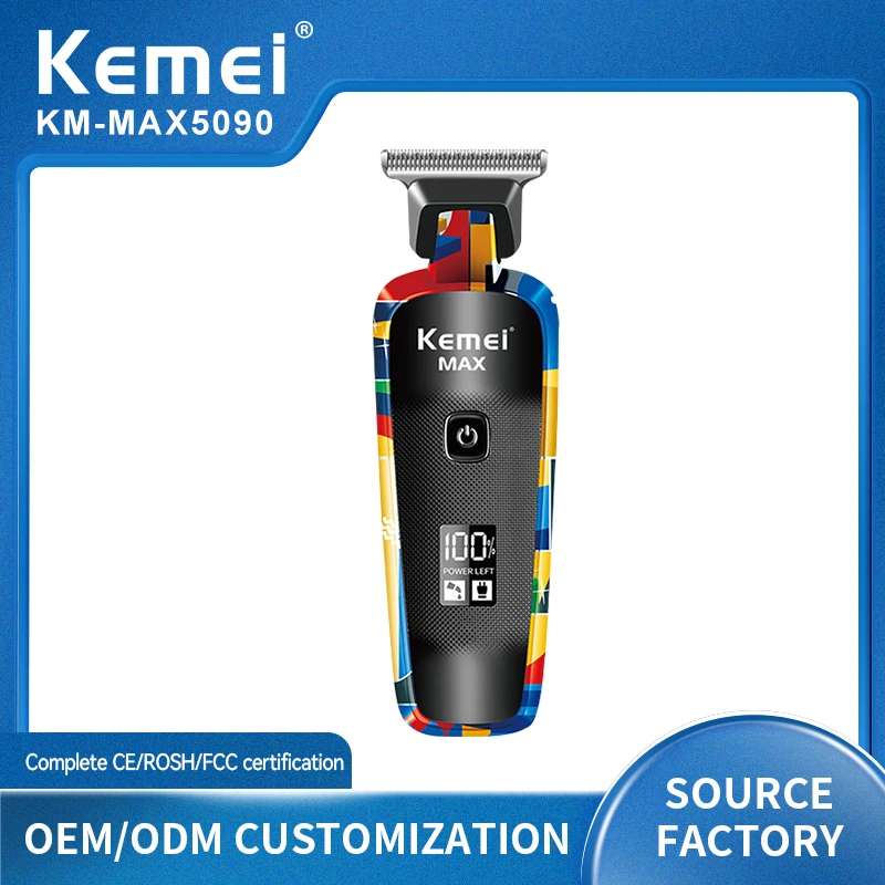 kemei Electric Clippers Fashion Graffiti USB Shaving Electric Pusher LED LCD Digital Display Professional Barber KM-max5090