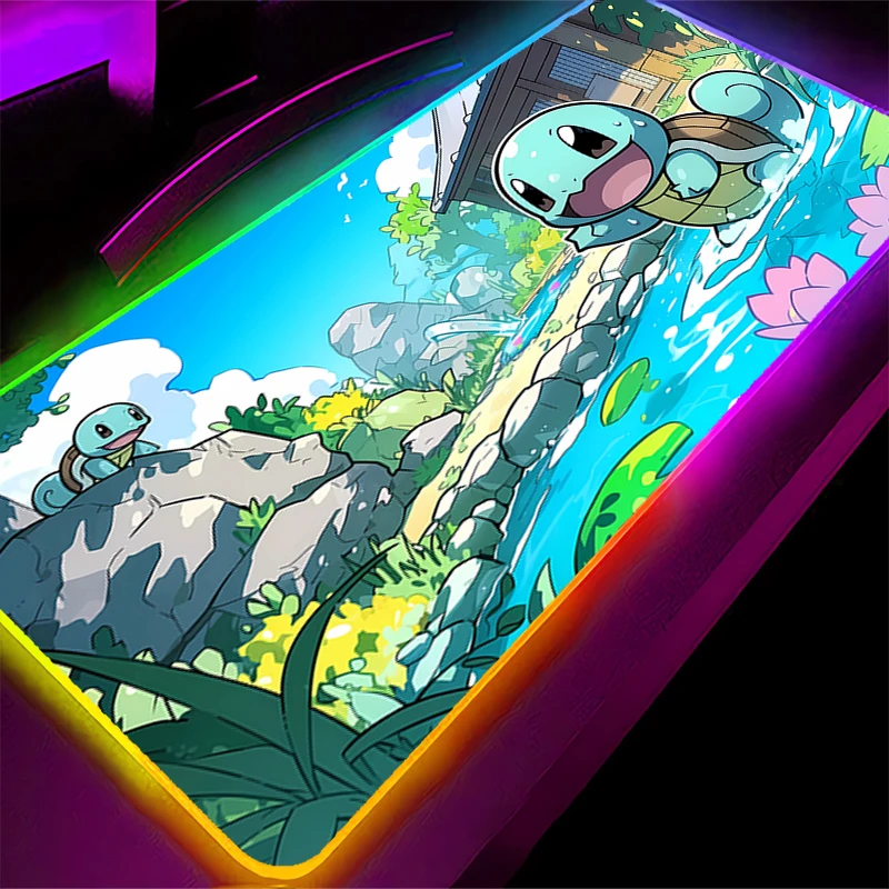 Anime Gaming Speed Mouse Pad LED Pokemon Squirtle Gamer Locking Edge Mouse Mat Backlight Keyboard Mousepad RGB Computer Desk Mat