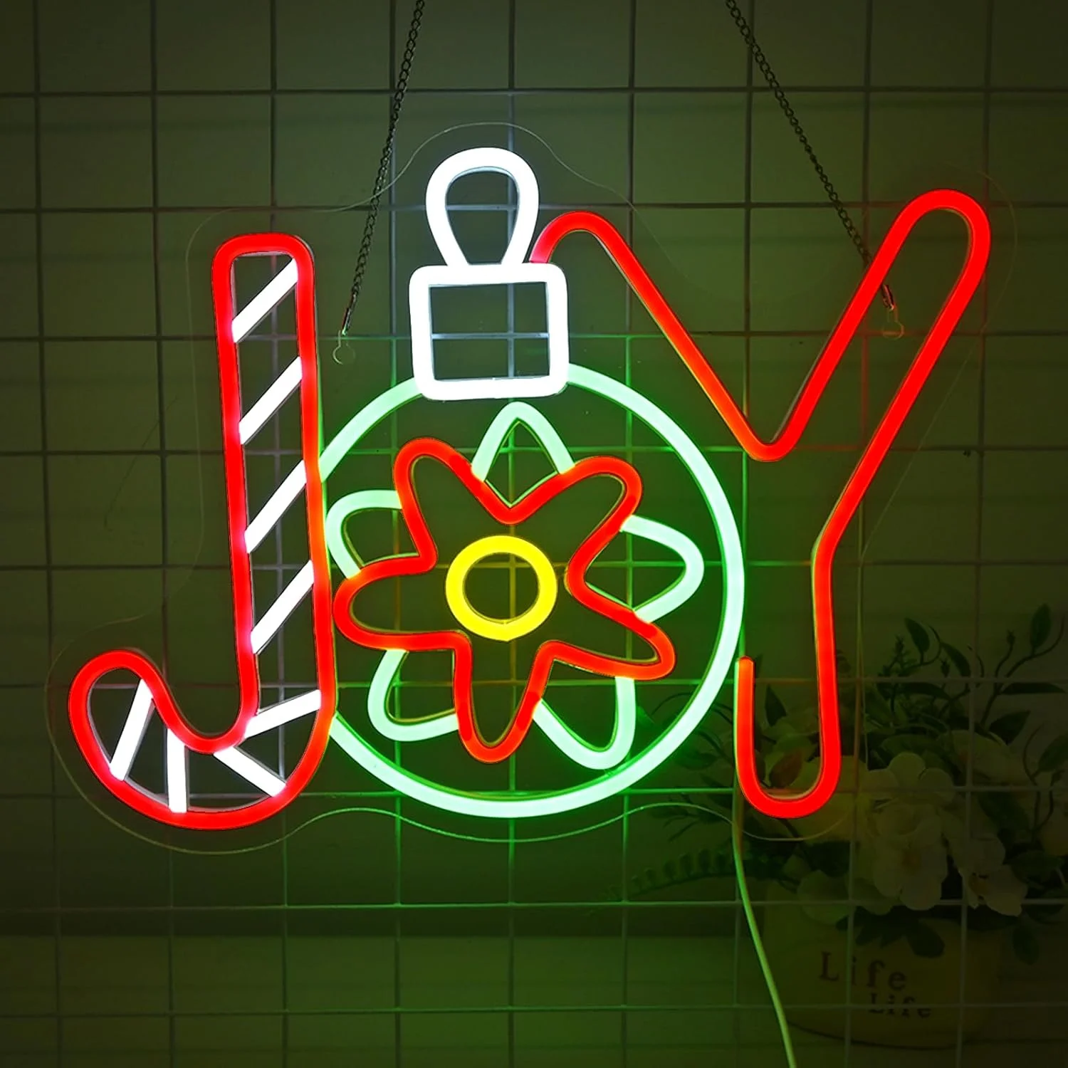 Letrero de neón JOY, letrero de neón de Navidad para decoración de pared Led, luz regulable para fiesta de año nuevo para el hogar, tienda, sala de estar, Bar, Club, logotipo artístico