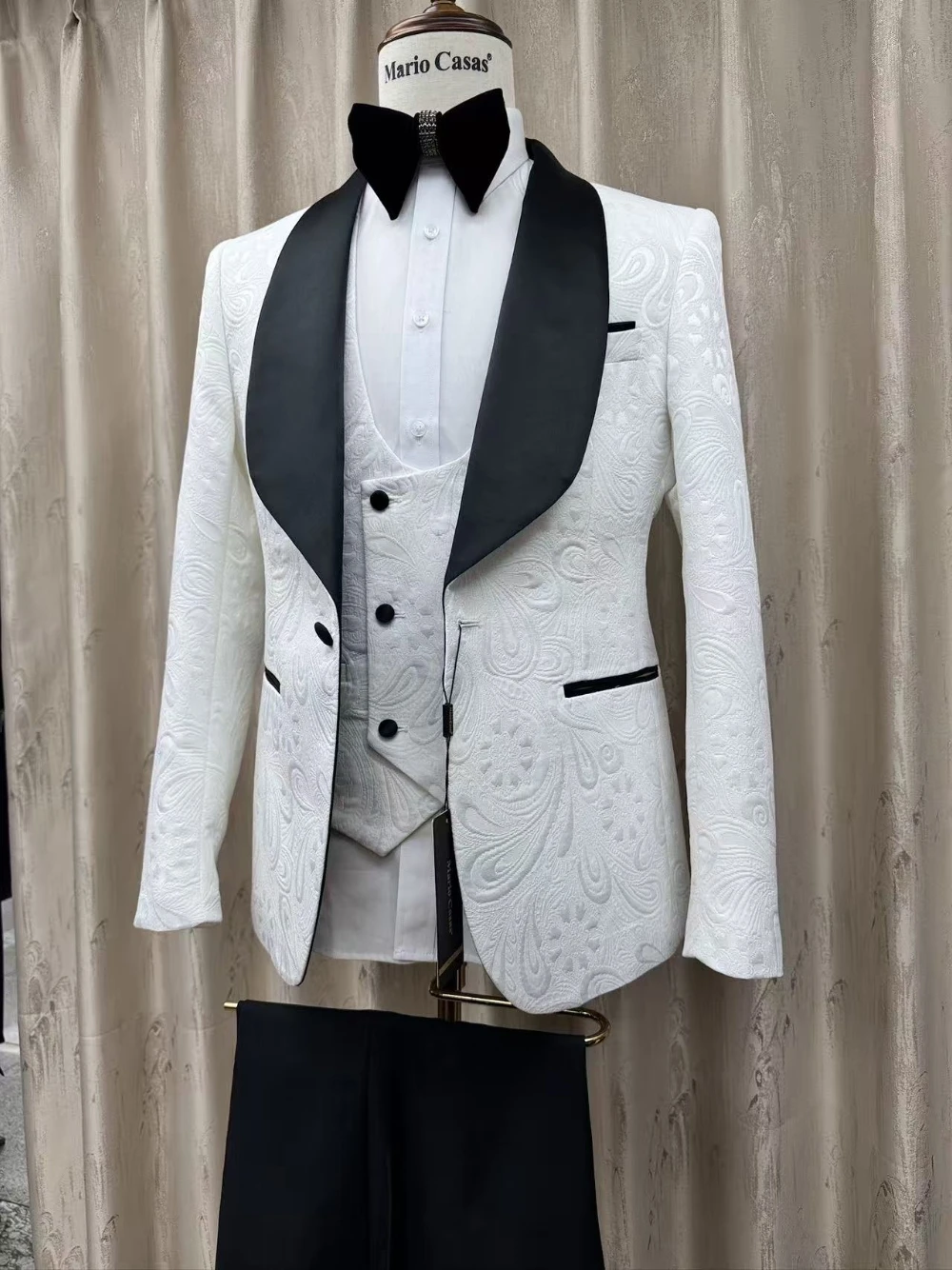 Men's 3 Piece White Jacquard T - Men Formal Wear For Dinner 评论和价格