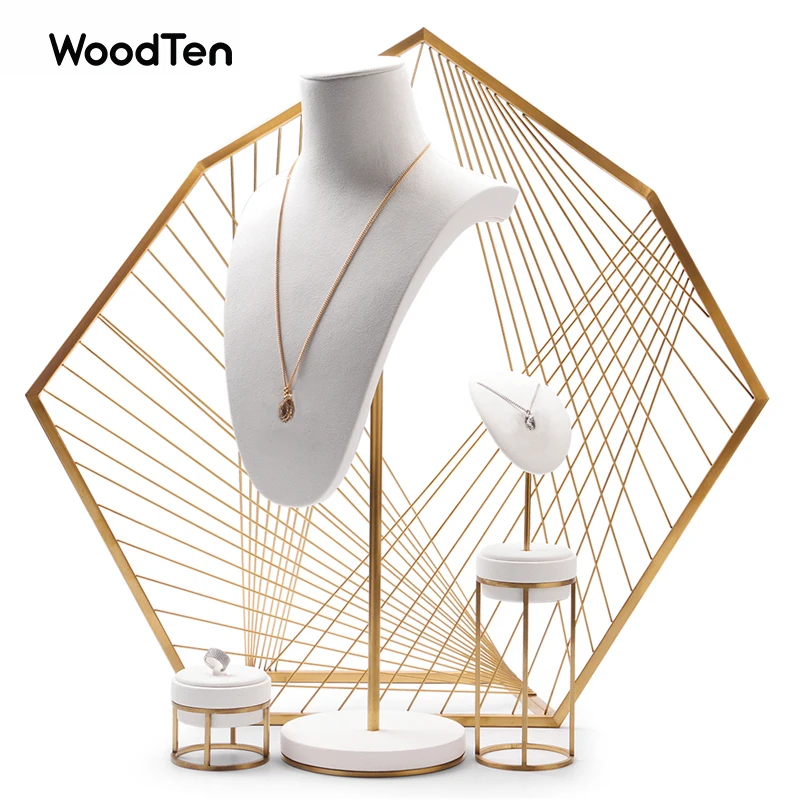 

WoodTen Jewelry Showing Shelf for Ring Earrings Pendant Necklace Accessories Exhibition Microfiber Metal