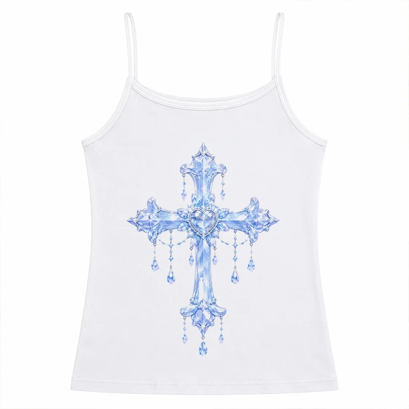 90s Women's Clothes Crop Tops Print Graphics Summer The Cross God Harajuku Slim Sleeveless Vest Gothic Punk Fashion Streetwear