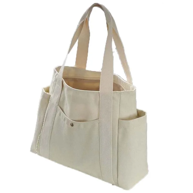 Solid Color Canvas Tote Bag Casual Versatile Handbag For Commuter Work Student Class Underarm Bag Women Portable Shopping Bag