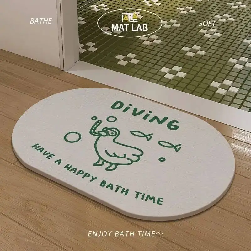 VIKAMA Cute Duck Diatomite Mat, Non-slip Washable Dirt Repellent Floor Mat for Door Kitchen Bedroom Living Room Decor