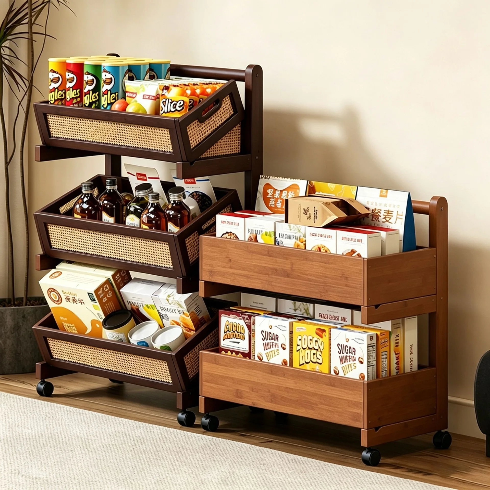 Mobile snack storage kitchen household multi-layer living room rack storage rack floor trolley sundries rack