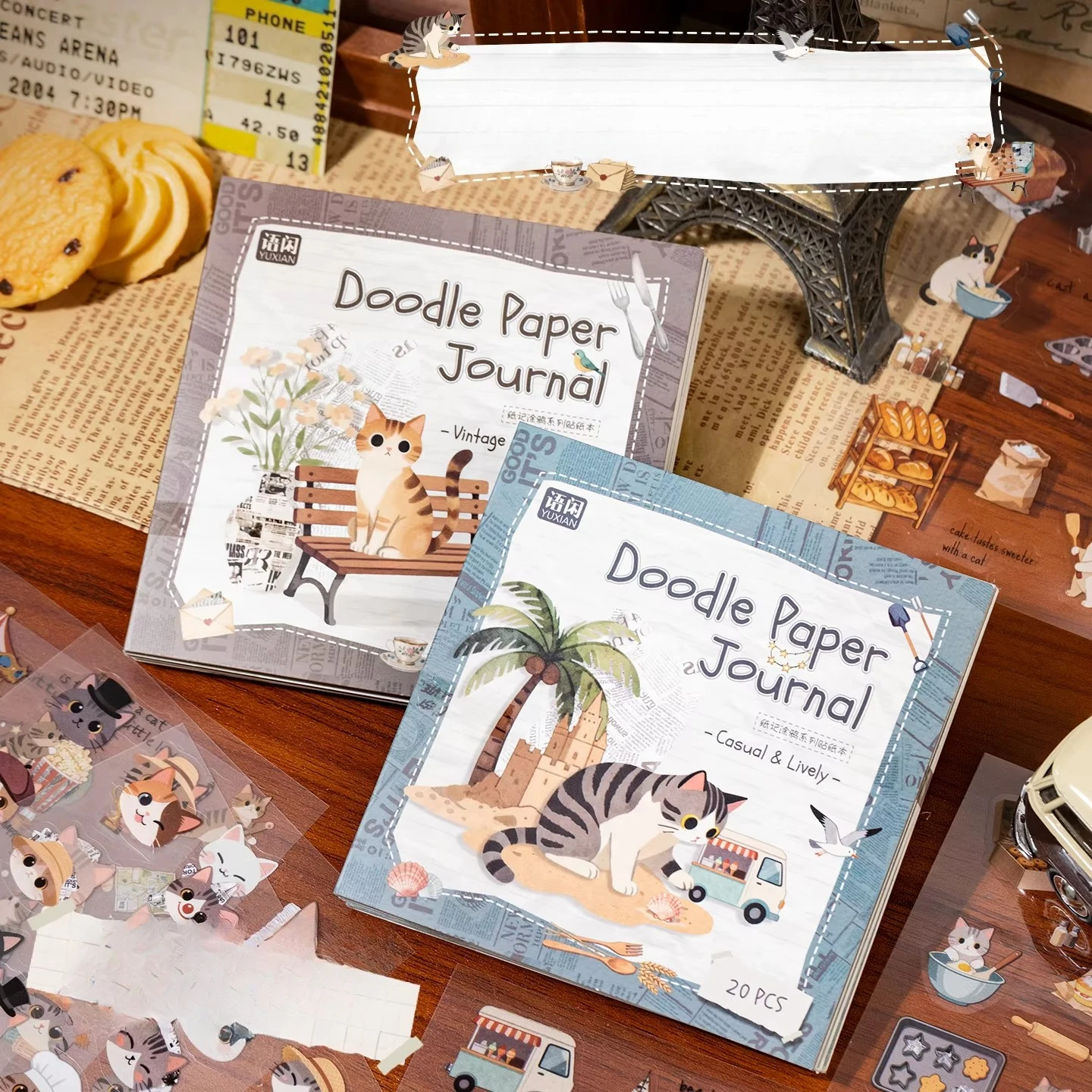 1pack/2pack Cute Cartoon Cat PET Sticker Book Paper Graffiti Series Journal DIY Scene Building Supplies kawaii stickers