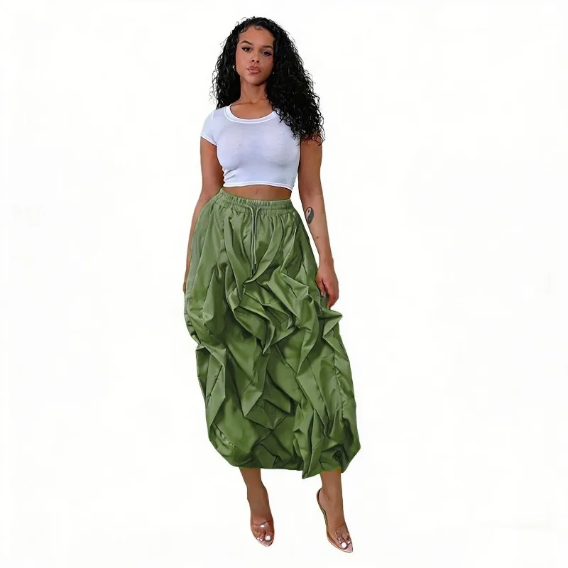 

Элегантная длинная юбка макси GUWU для работы и повседневной носки с пэчворком и оборками