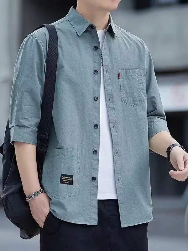 Camisa de Trabalho Masculina de Manga Curta, Novo Estilo de Verão, Resistente ao Desgaste, Casaco de Manga Sete, Moda Casual ...
