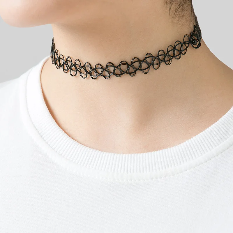 12pcs Hippy Plastic Tattoo Choker Necklace for Women Punk Elastic Chokers Stretch Fishing Line Weave Necklace Trendy Accessories