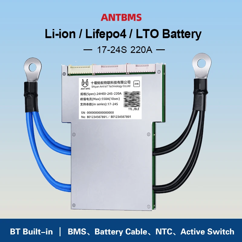 

Умная BMS-плата Smart ANT для Li-ion/LiFePO4/LTO аккумуляторов 17-24S с Bluetooth, встроенная, 48В/60В/72В, 220А/550А, умная балансировочная плата для 18S/20S/22S/23S