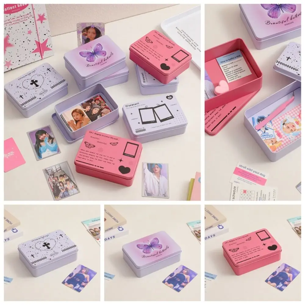 INS Metal Storage Box Stationery Photo Card Holder Box Large Capacity Sticker Organizer Case Container Idol Photo Storage Boxes