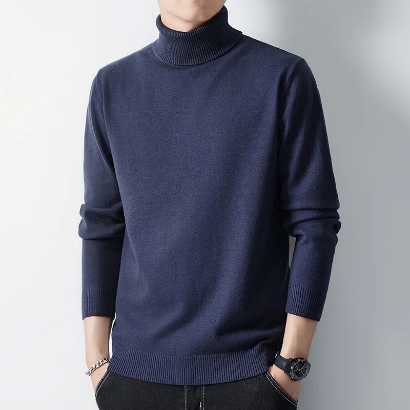 Autumn Winter Turtleneck Sweaters Men Fashion Slim Fit Knitted Pullovers Mens Solid Color Casual Sweaters Male Warm Knitwear