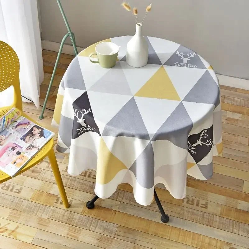 Nordic Style Round Tablecloth Simple Waterproof Restaurant Hotel Household Round Table Cloth Printing Plaid Geometric Animal