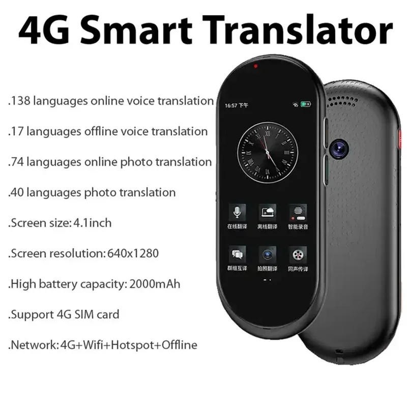 A10 Voice Translator 4.1inch Chat GPT Multi-Language 4G SIM Intelligent Real-time Translation Device for Global Travel Learner