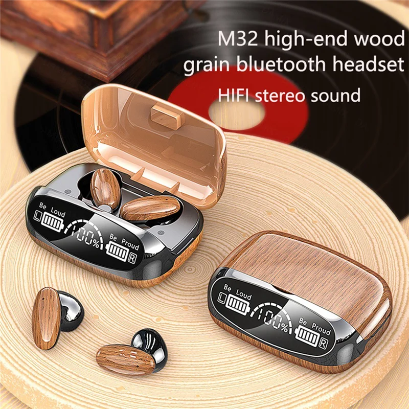 M35 Wood Grain หูฟังไร้สายบลูทูธ TWS หูฟังชนิดใส่ในหู Bluetooth 5.2 หูฟังกีฬา