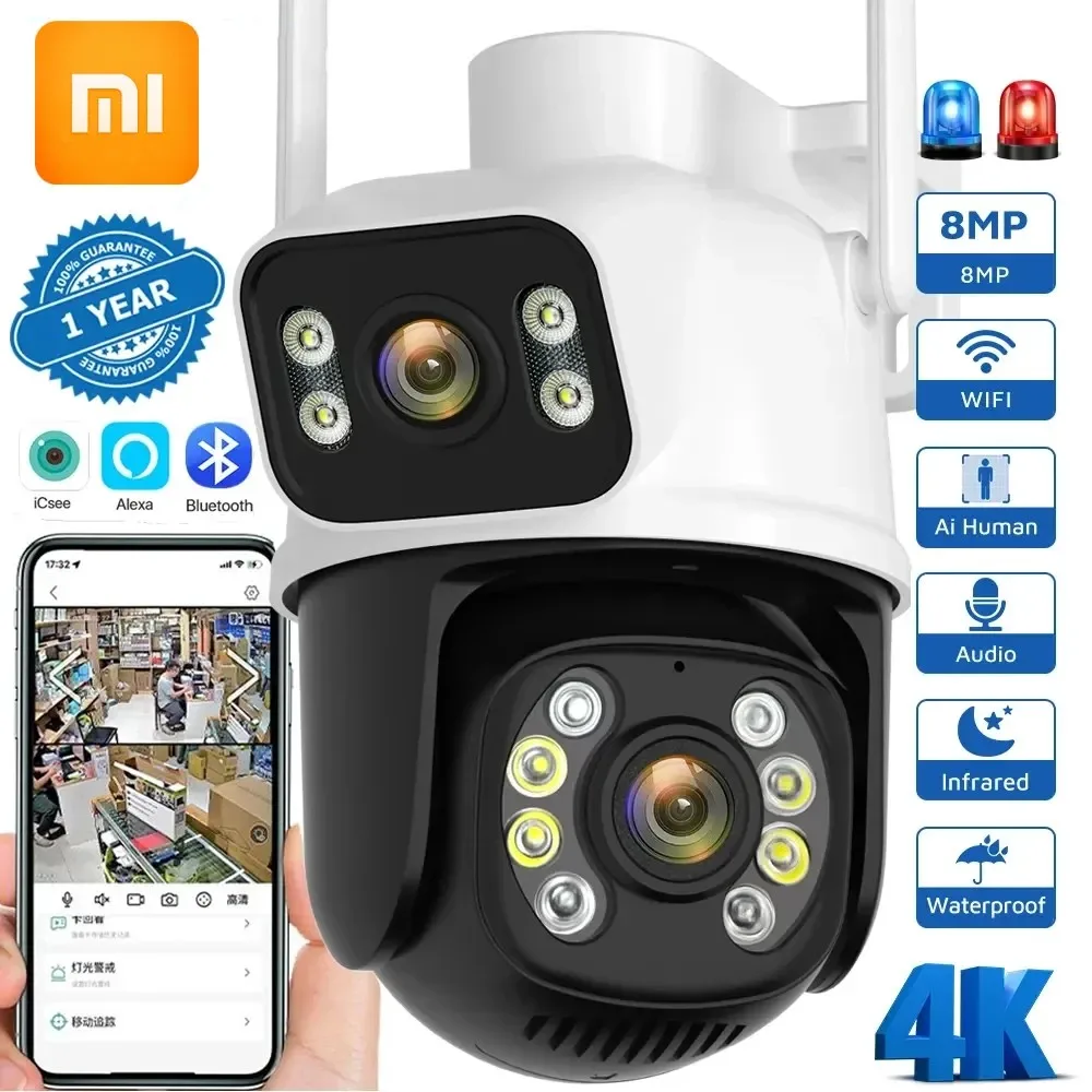 Xiaomi-cámara PTZ Wifi de 8MP para exteriores, visión nocturna, pantalla Dual, detección humana, protección de seguridad, CCTV, cámara IP de