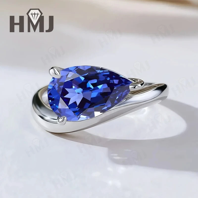 

3Prongs Ring Pear Cut Lab Grown Gemstones Sapphire 925 Sterling Silver Plated 18k Gold Proposal Wedding Band Charm Vintage Style