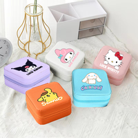 Hello Kitty Kuromi Portable Travel Mini Jewelry Box Leather Jewelry Ring Necklace Organizer Case Storage Gift Box Girls Women