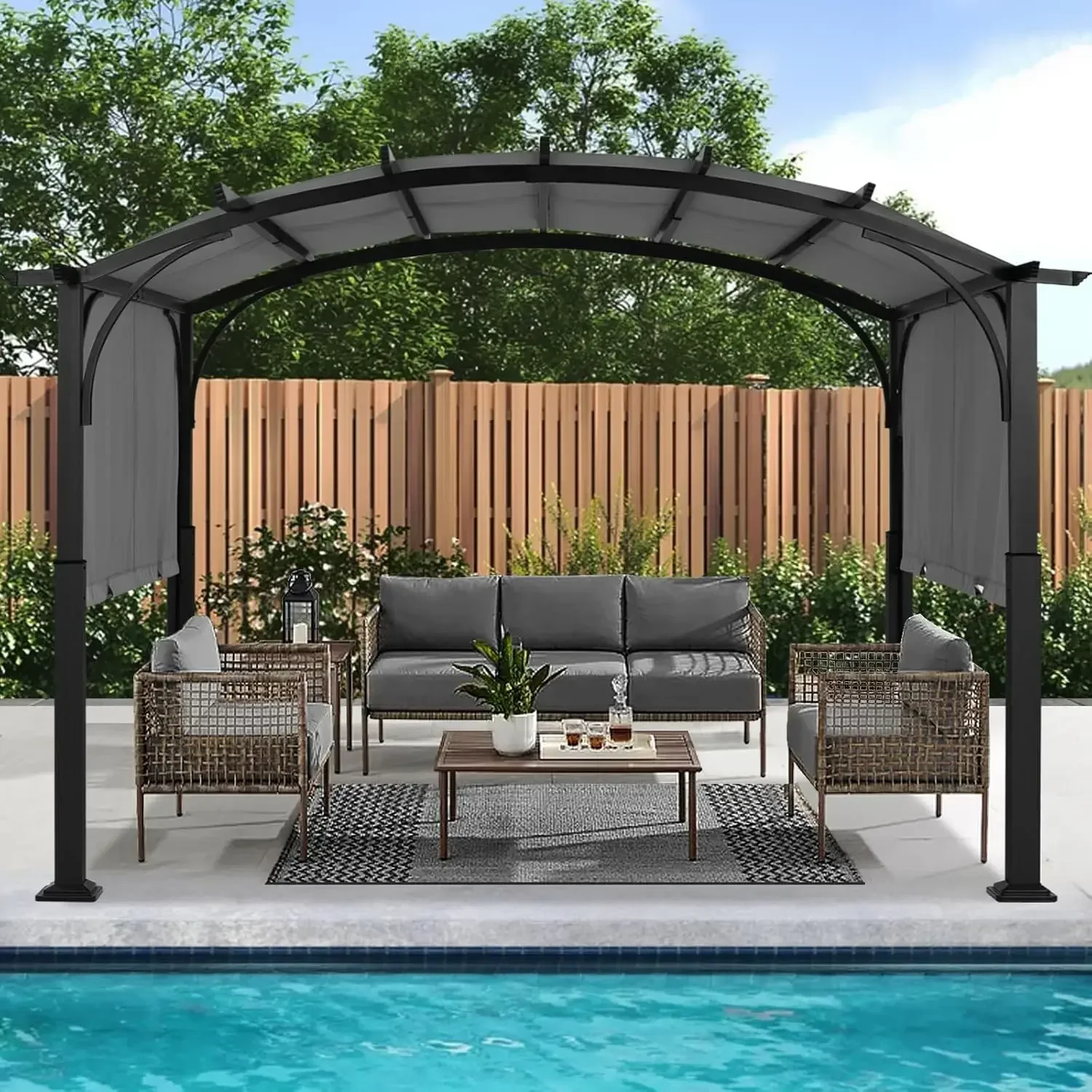 

Arched Pergola Gazebo 10x10ft Retractable Sun Shade Outdoor Patio, Custom