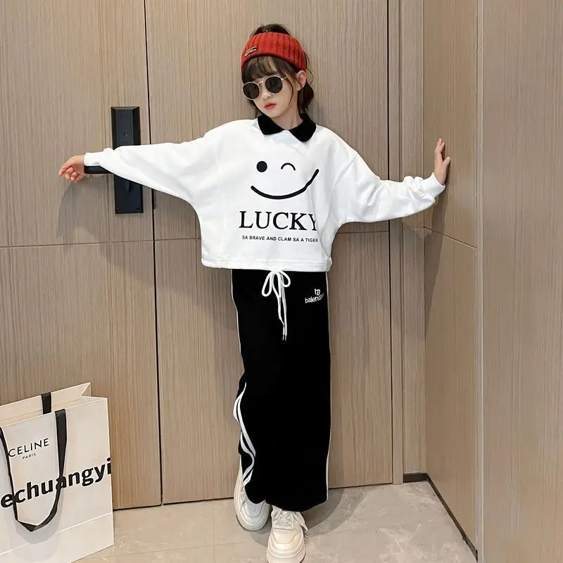 

Spring Girls Clothes Suit Children's Clothing Korean SPrint Smile Two-Piece Sweater Pants 2Pcs Sets Tracksuits Child Loungewear