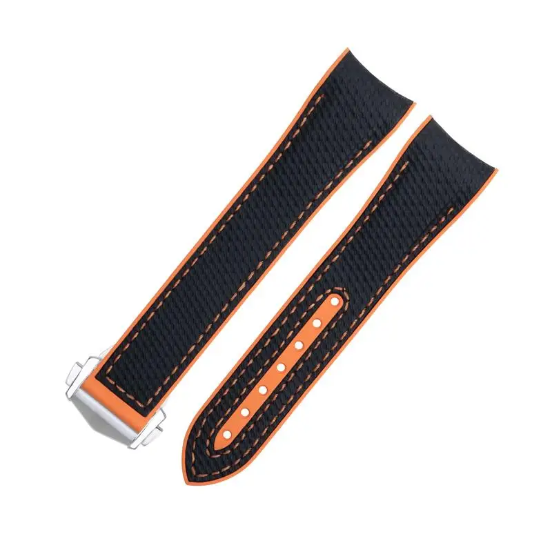 21mm Soft FKM Fluororubber Nylon Texture Full Rubber Watch Band Fit For Omega Strap For 43.5mm Dial Seamaster 600 Wristband