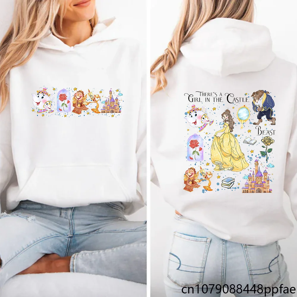 

New Cartoon Cute Beauty and the Beast Hoodie Women's Casual Comfortable Sweatshirt Anime Element Hoodie Top